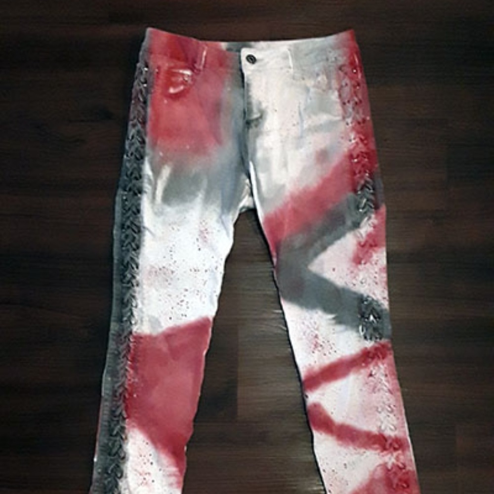 Mitzi Michel Custom Paint Side Lace Jeans